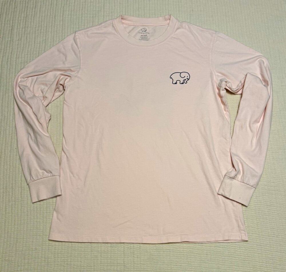 Ivory Ella Women’s S Pink Crew Neck Long Sleeve Elephant Checkered Graphic Tee